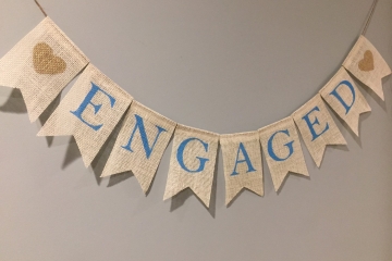 Engaged "White" Burlap Banner