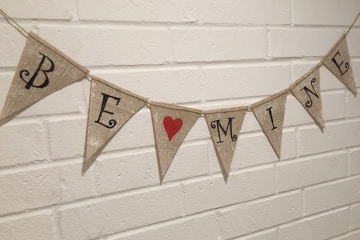 BE MINE Burlap Banner "White Washed"