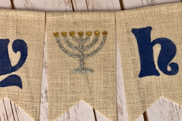 Happy HANUKKAH White Burlap Banner