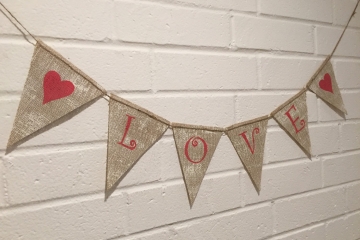 LOVE Burlap Banner "White Washed"
