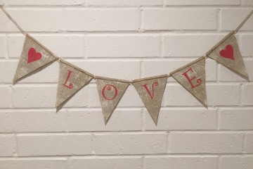 LOVE Burlap Banner "White Washed"