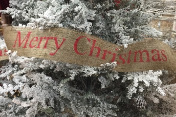 Merry CHRISTMAS Burlap Tree Ribbon Wrap